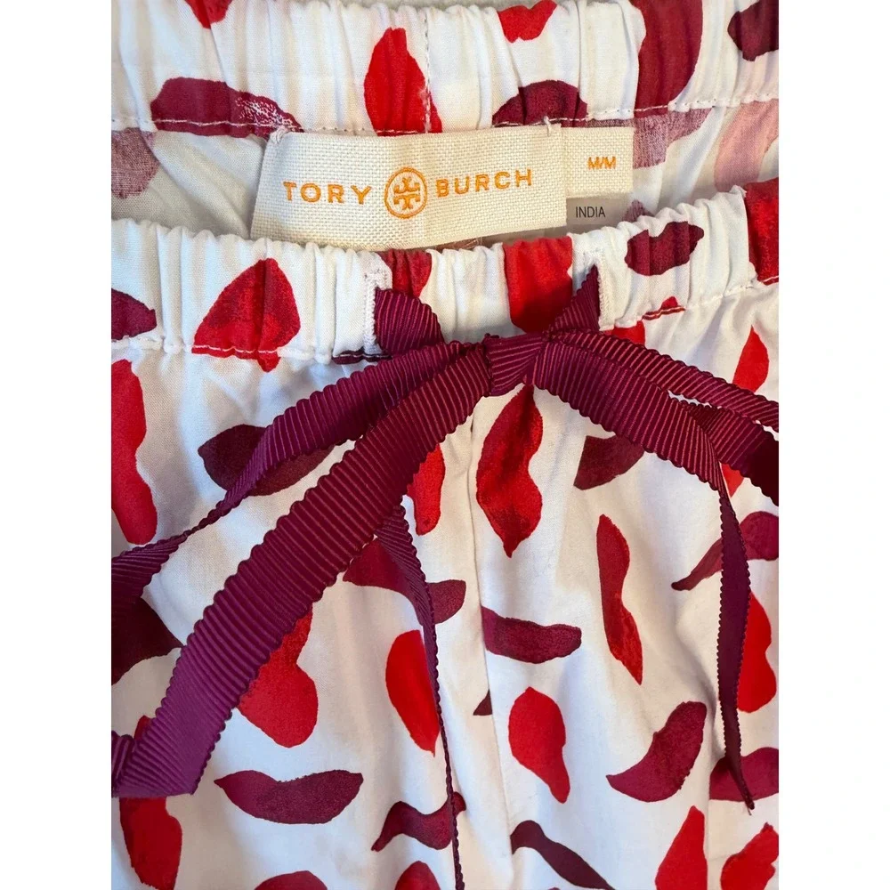 Tory Burch Red Burgundy Lip Print Cotton Pajama Pant M Valentine Kiss Sleepwear